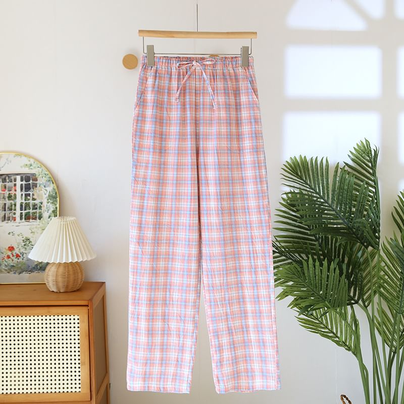 Drawstring Waist Plaid Pajama Pants