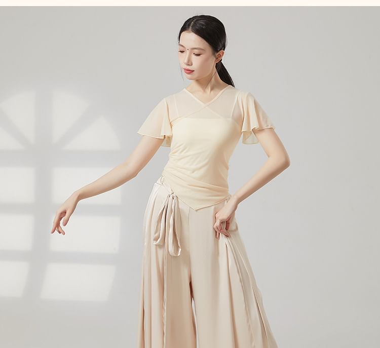 High Waist Plain Cropped Wide Leg Dance Pants
