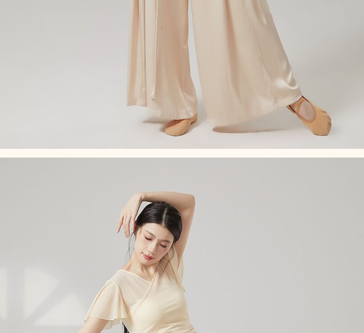 High Waist Plain Cropped Wide Leg Dance Pants