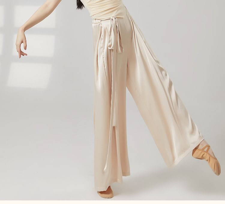 High Waist Plain Cropped Wide Leg Dance Pants