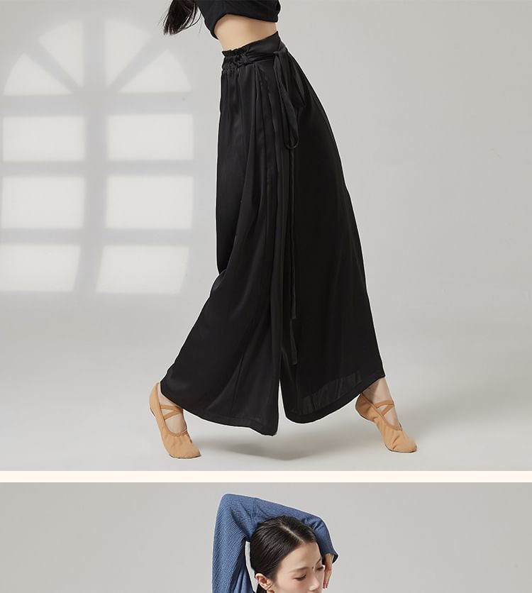 High Waist Plain Cropped Wide Leg Dance Pants