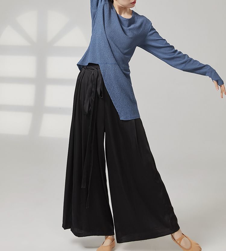 High Waist Plain Cropped Wide Leg Dance Pants