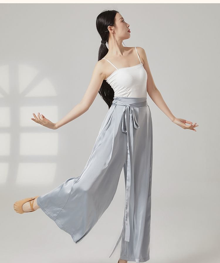 High Waist Plain Cropped Wide Leg Dance Pants