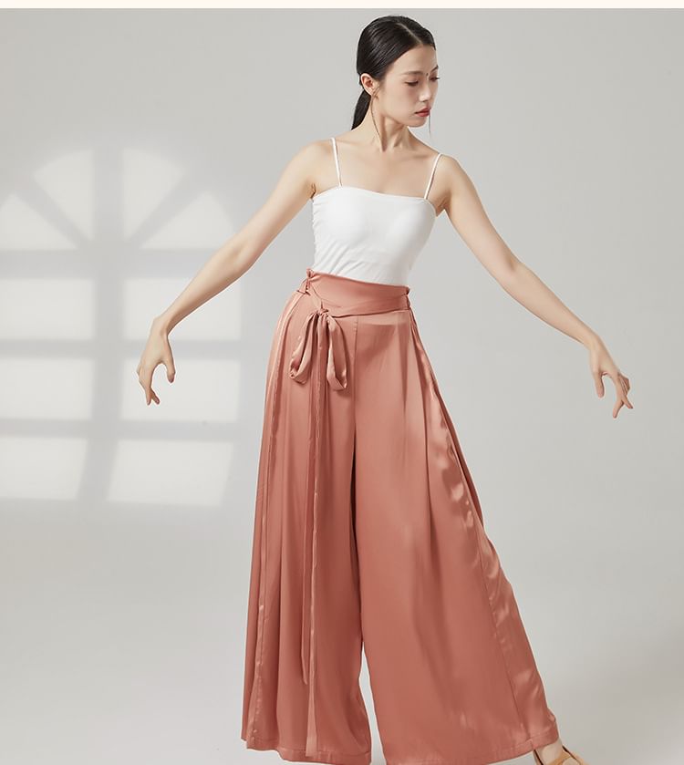 High Waist Plain Cropped Wide Leg Dance Pants