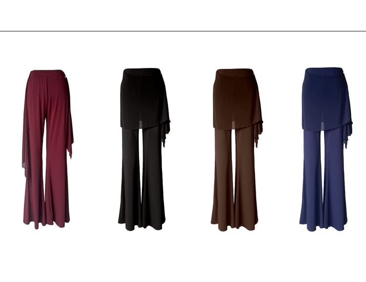 High Waist Plain Overlay Flared Dance Pants