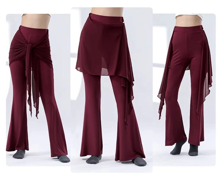 High Waist Plain Overlay Flared Dance Pants