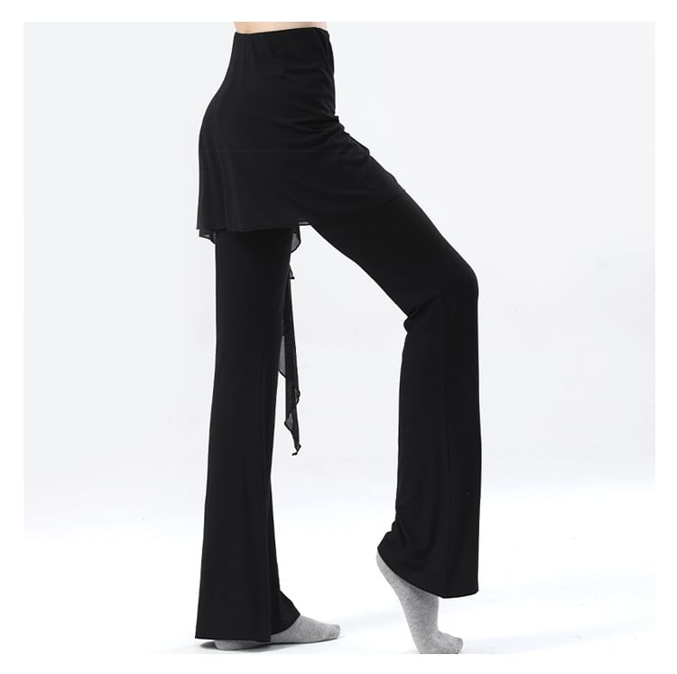 High Waist Plain Overlay Flared Dance Pants
