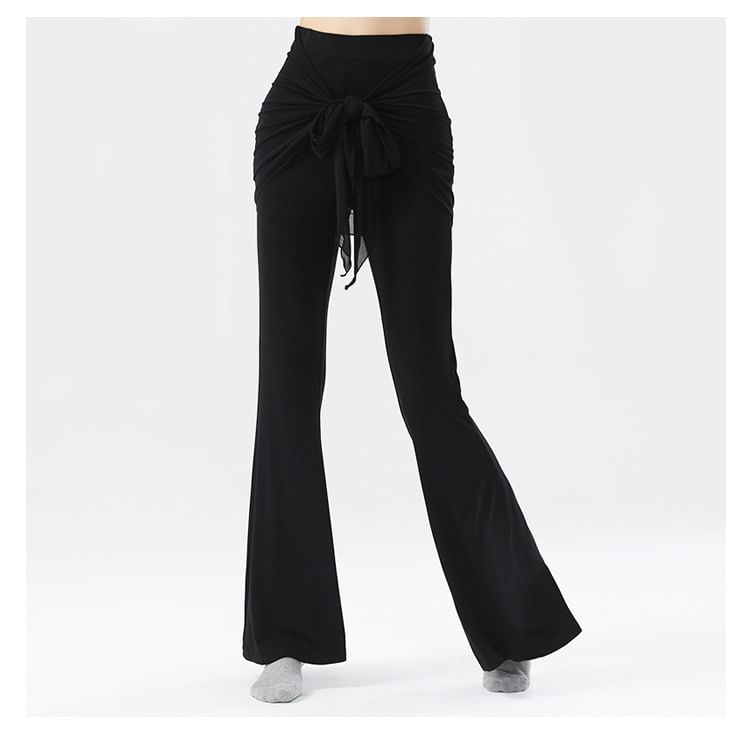 High Waist Plain Overlay Flared Dance Pants