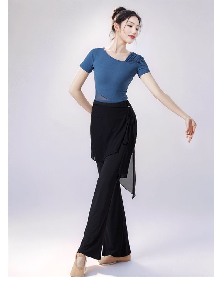 High Waist Plain Overlay Flared Dance Pants