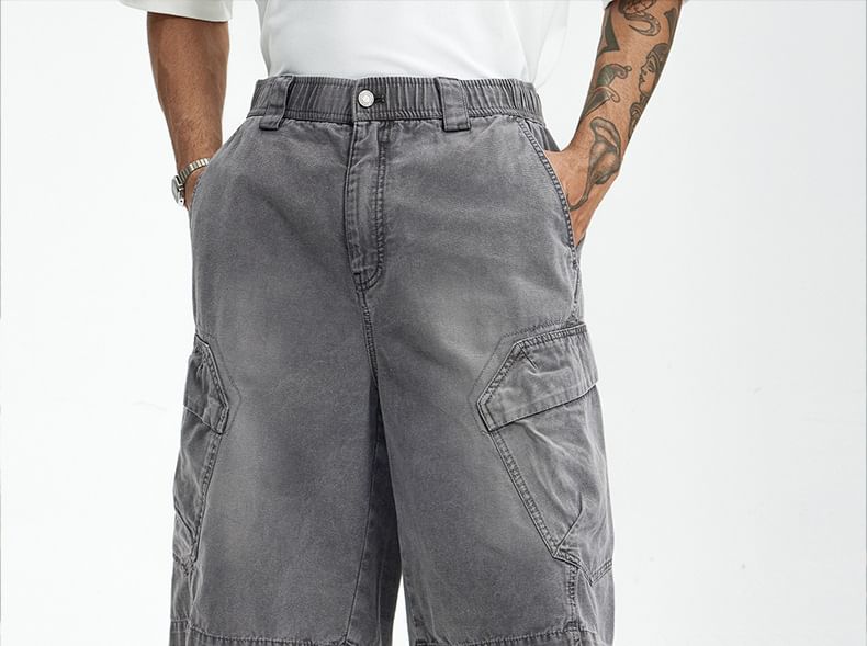 Mid Rise Washed Cargo Shorts