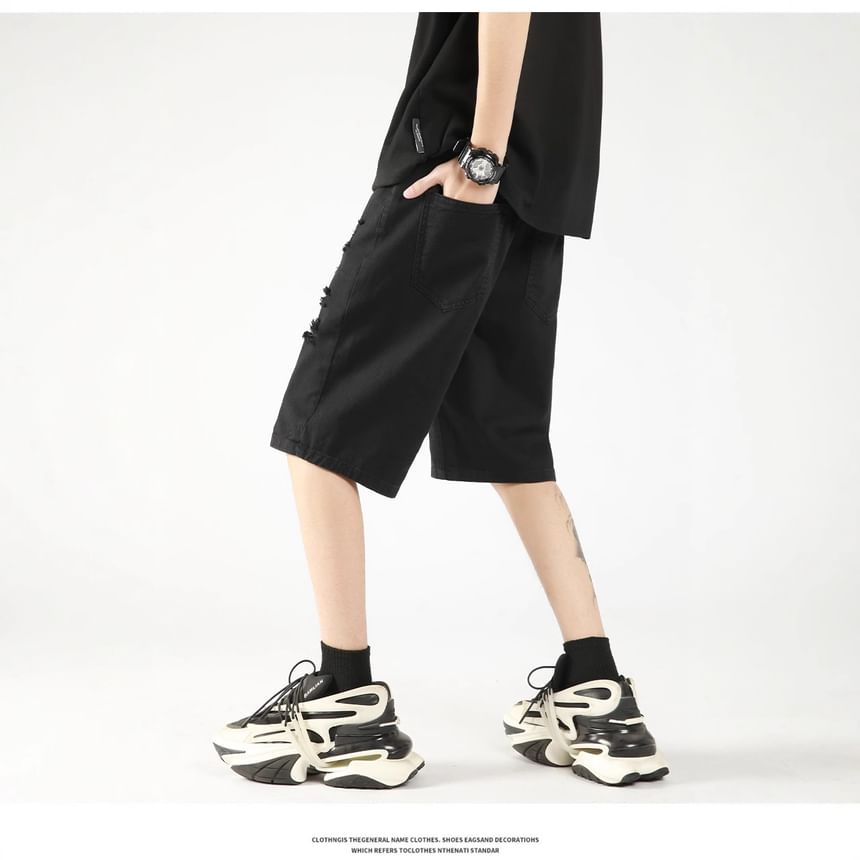 Mid Rise Distressed Denim Shorts