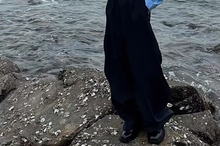 Long Sleeve Collared Plain Ruffle Shirt