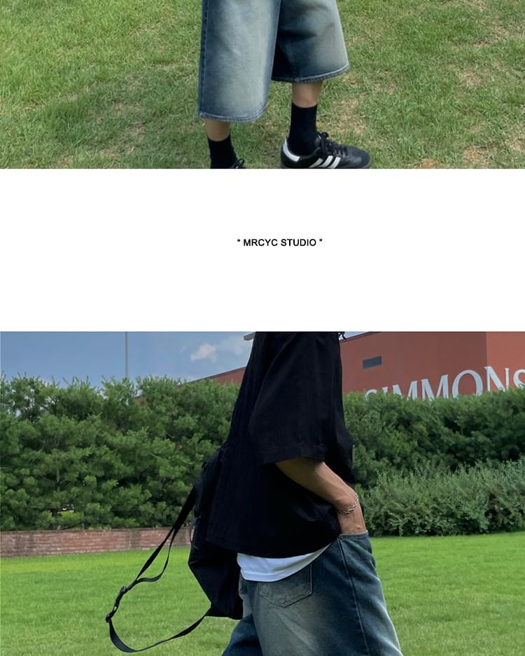Washed Wide-Leg Denim Jorts