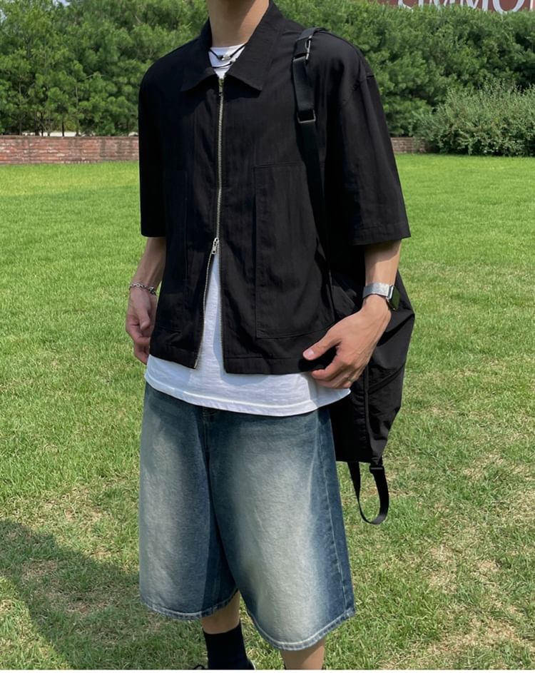 Washed Wide-Leg Denim Jorts