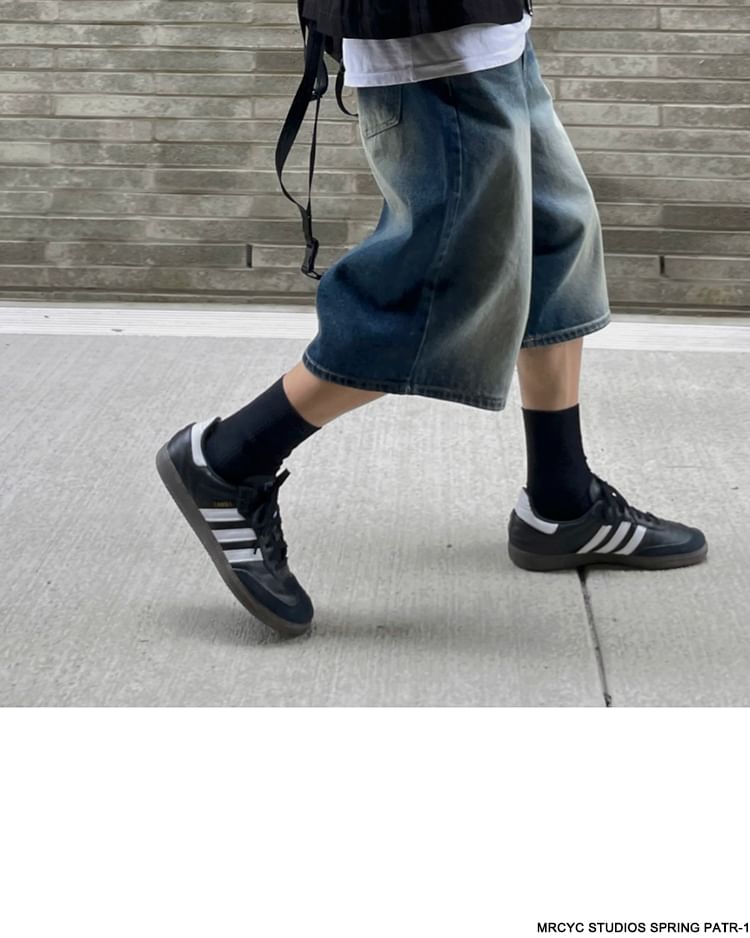 Washed Wide-Leg Denim Jorts