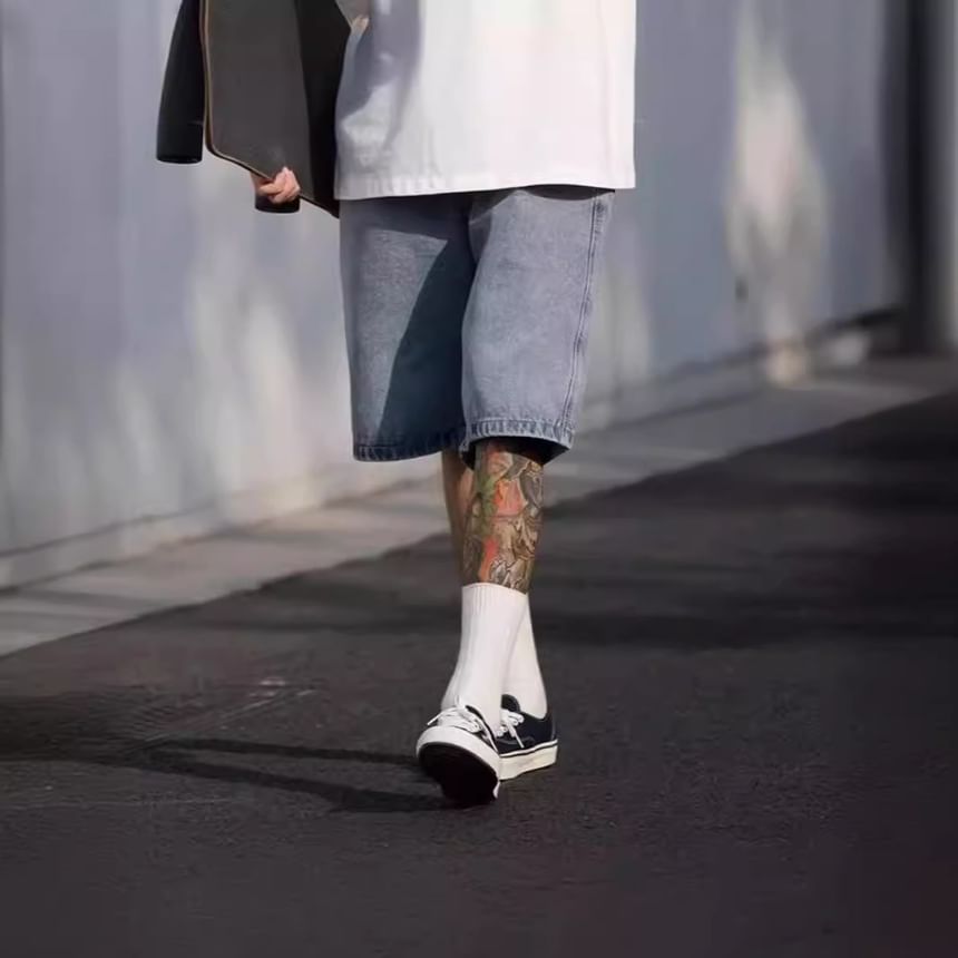 Mid Rise Washed Denim Shorts