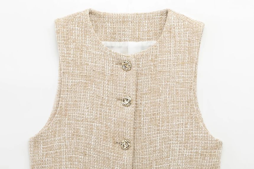 V-Neck Button-Up Vest / Mini Skirt Overlay Shorts