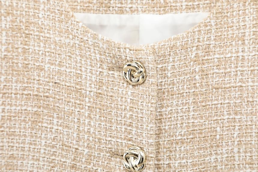 V-Neck Button-Up Vest / Mini Skirt Overlay Shorts