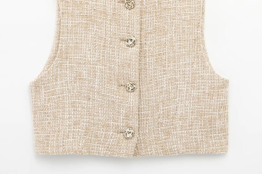 V-Neck Button-Up Vest / Mini Skirt Overlay Shorts