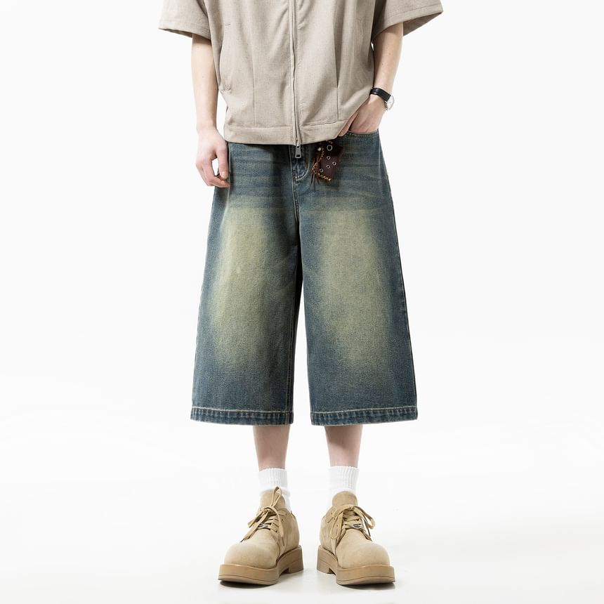 Mid Rise Washed Wide Leg Jorts
