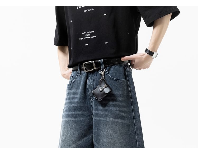 Mid Rise Washed Wide Leg Jorts