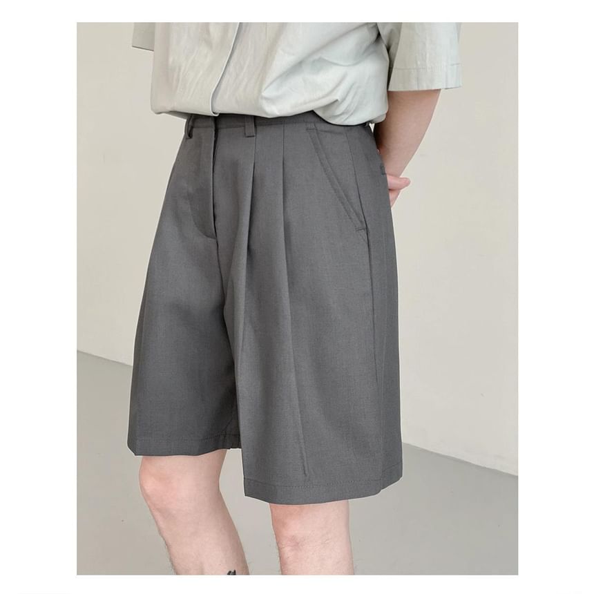 Mid Rise Plain Bermuda Dress Shorts