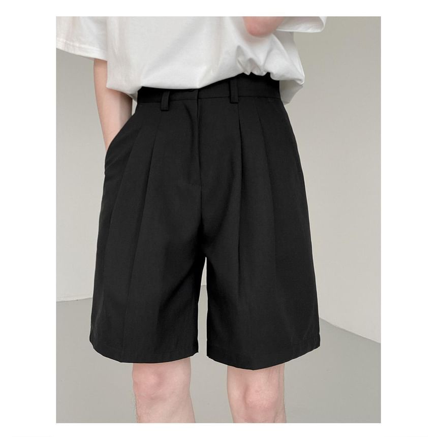 Mid Rise Plain Bermuda Dress Shorts