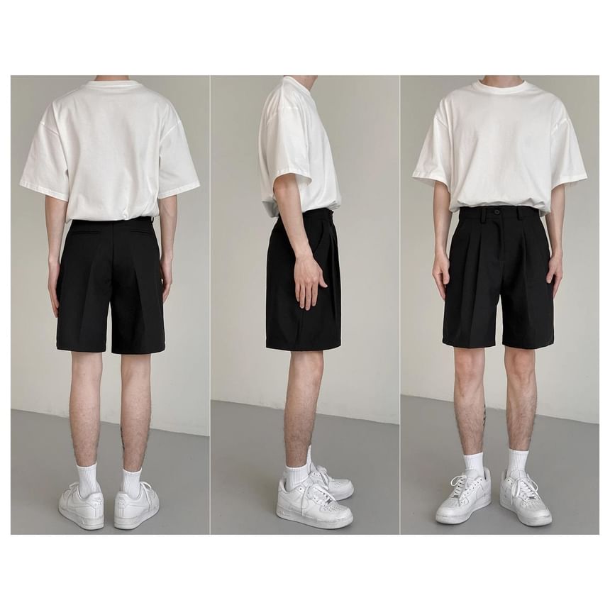 Mid Rise Plain Bermuda Dress Shorts