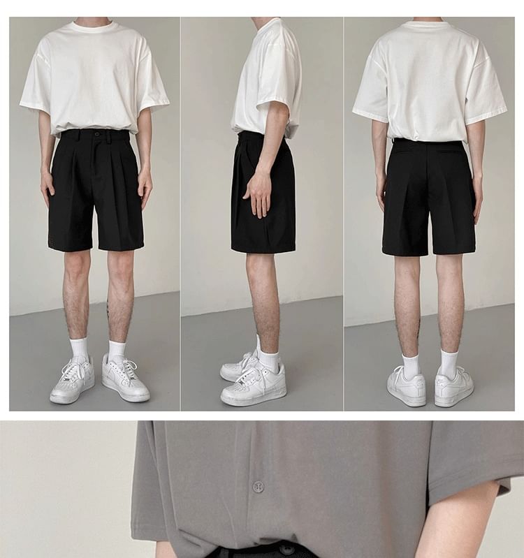 Mid Rise Plain Bermuda Dress Shorts