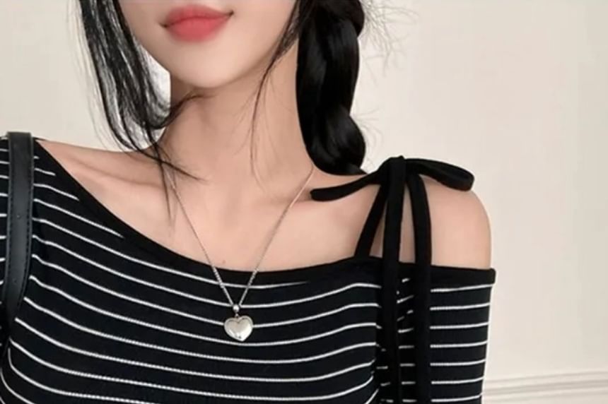 Short-Sleeve Off-Shoulder Striped Tie-Strap Top