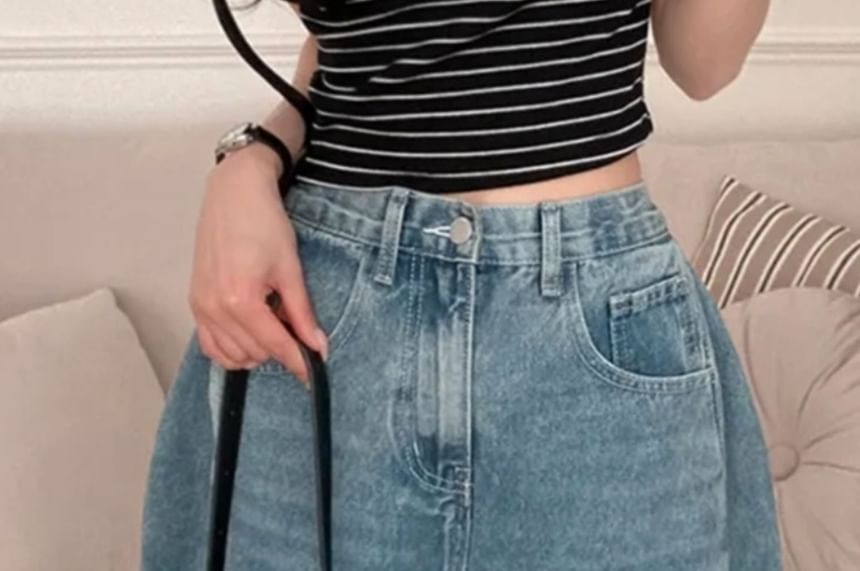 Short-Sleeve Off-Shoulder Striped Tie-Strap Top