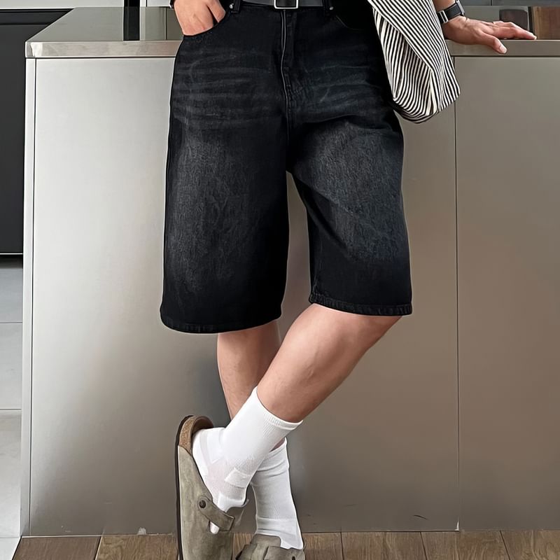 Mid Rise Washed Denim Shorts
