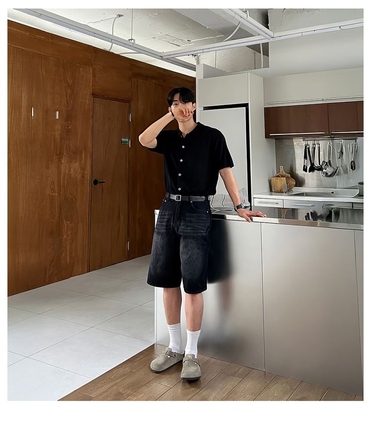 Mid Rise Washed Denim Shorts