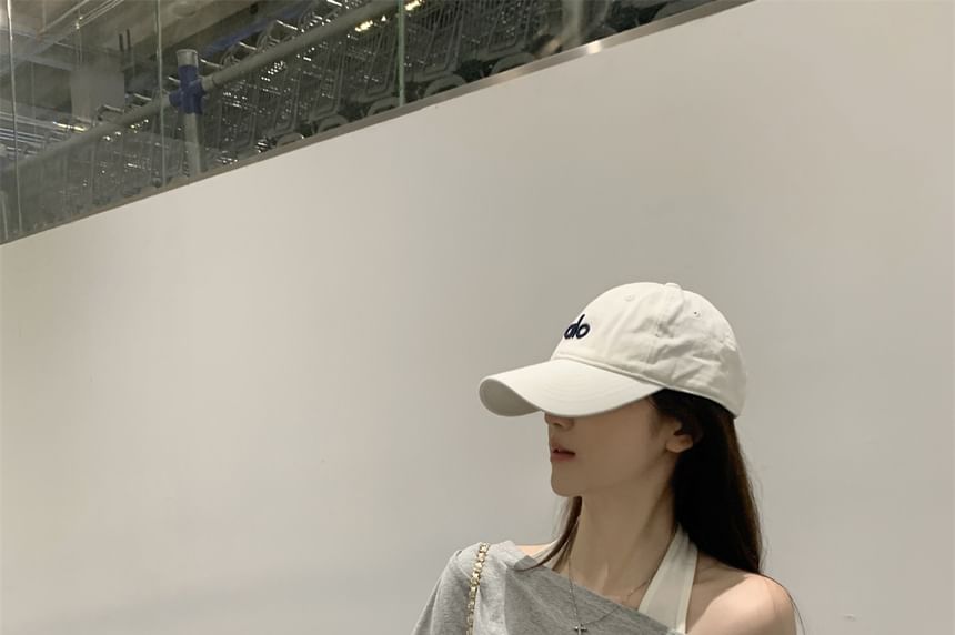 Mock Two-Piece Short-Sleeve Halter Cold-Shoulder Two Tone Tee