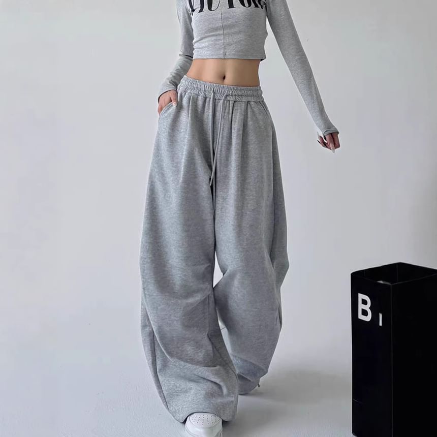 Drawstring Waist Plain Baggy Sweatpants