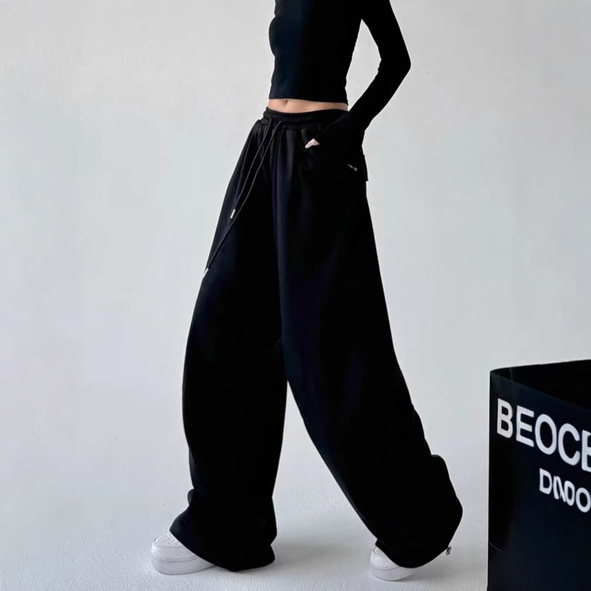 Drawstring Waist Plain Baggy Sweatpants