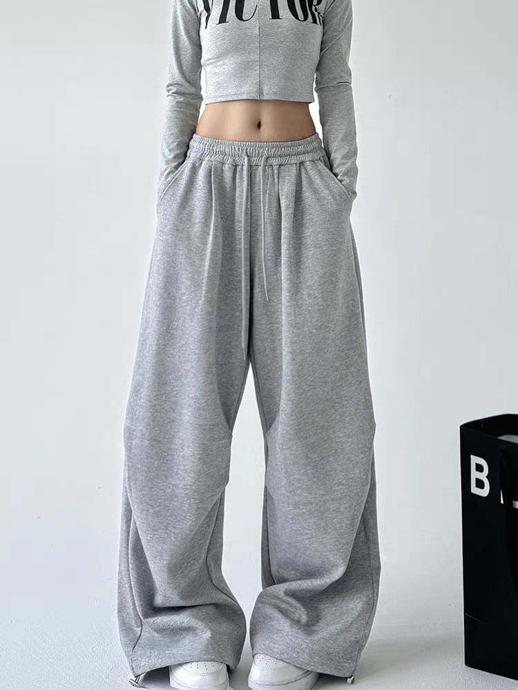 Drawstring Waist Plain Baggy Sweatpants