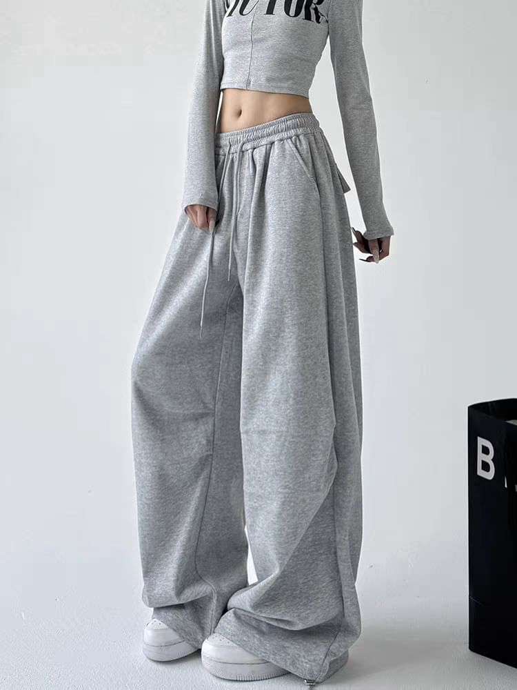 Drawstring Waist Plain Baggy Sweatpants