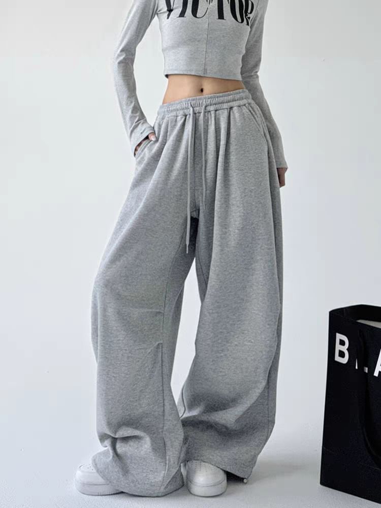 Drawstring Waist Plain Baggy Sweatpants
