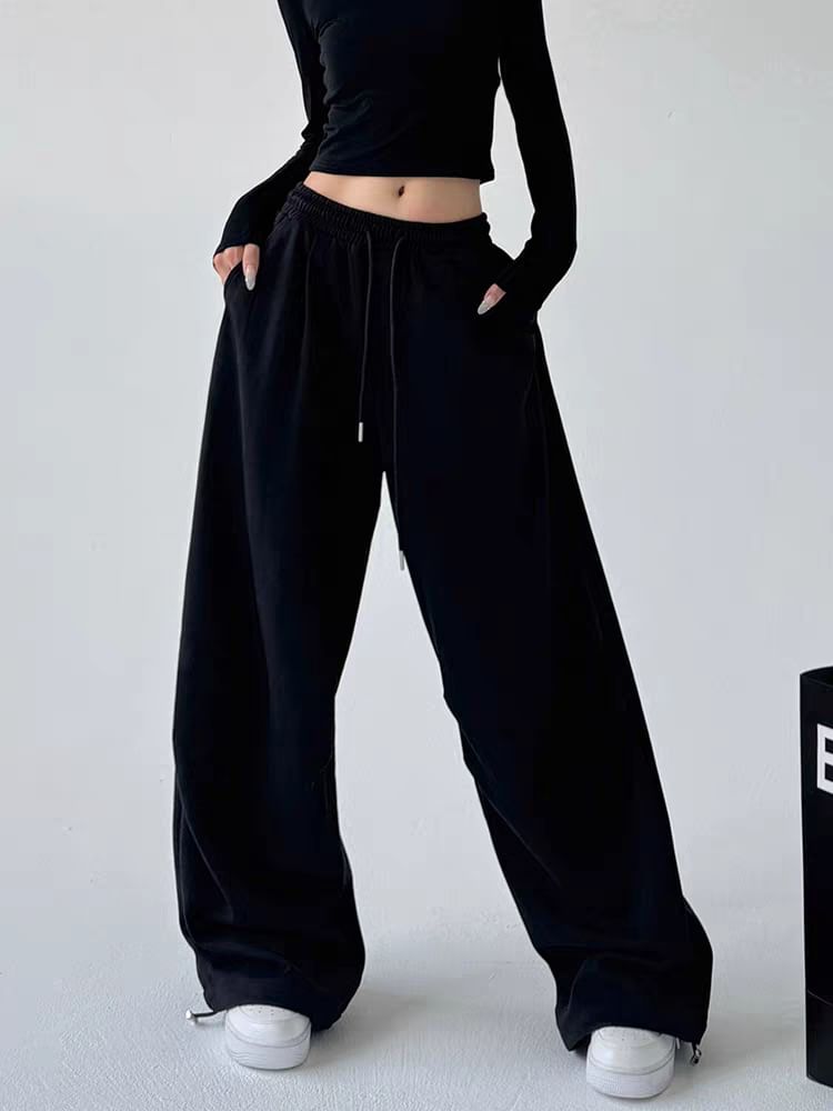 Drawstring Waist Plain Baggy Sweatpants