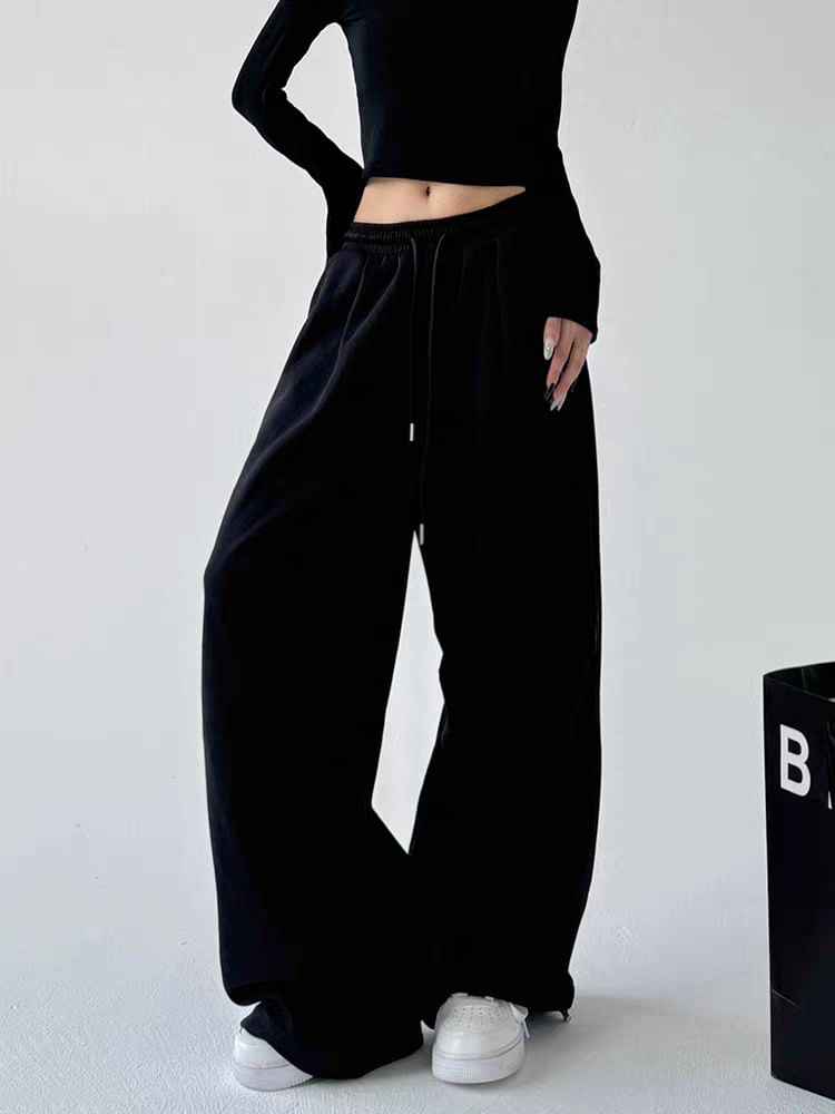 Drawstring Waist Plain Baggy Sweatpants