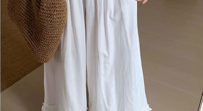 Maternity Elastic Waist Plain Frill Trim Wide Leg Pants