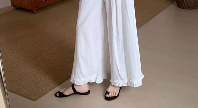 Maternity Elastic Waist Plain Frill Trim Wide Leg Pants