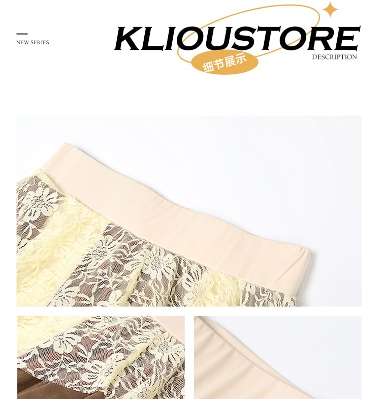 Low Waist Lace Overlay Asymmetrical A-Line Skirt
