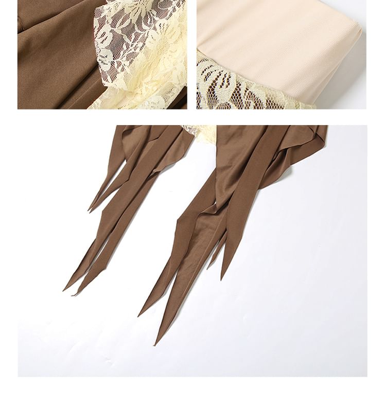 Low Waist Lace Overlay Asymmetrical A-Line Skirt