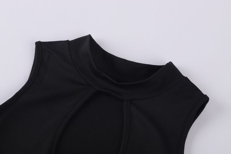 Cold-Shoulder Long-Sleeve Plain Cutout Bodysuit Top