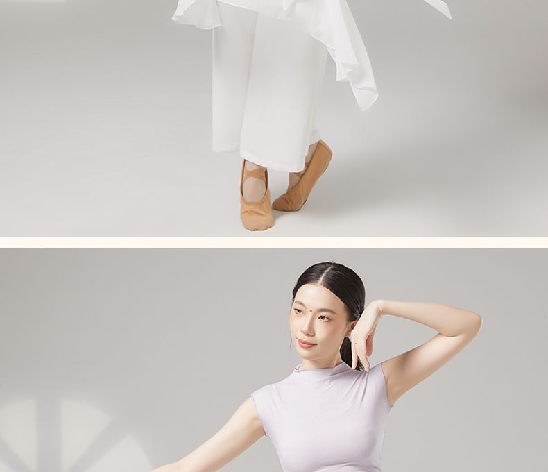 Sleeveless Mock Neck Plain Dance Top