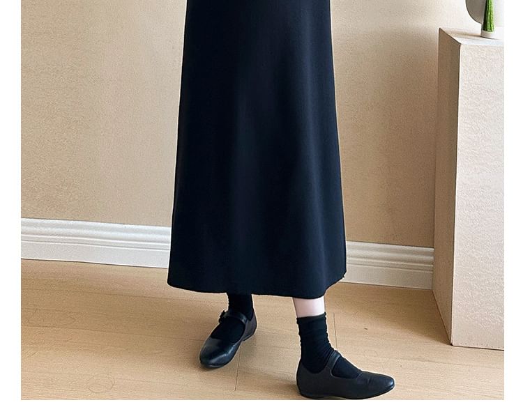 Maternity Long Sleeve Round Neck Striped Mock Two Piece Midi A-Line Dress