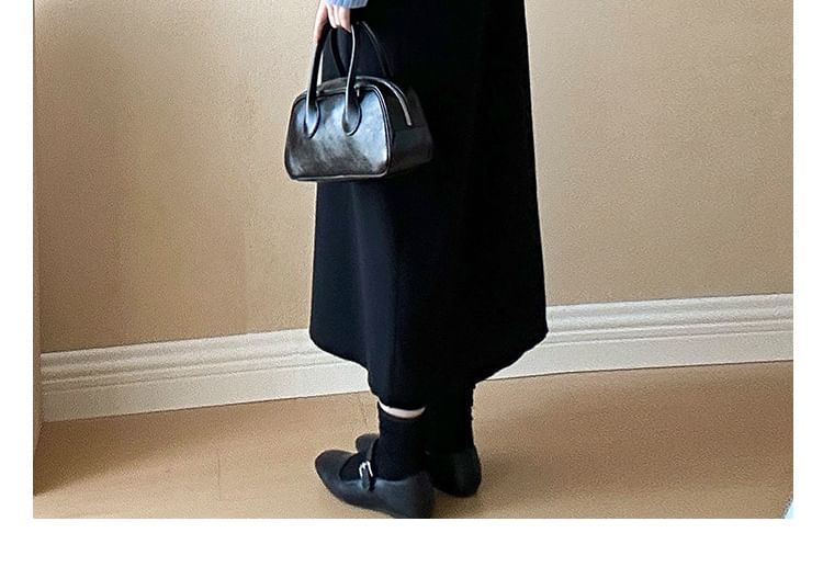 Maternity Long Sleeve Round Neck Striped Mock Two Piece Midi A-Line Dress