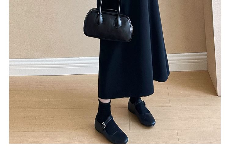 Maternity Long Sleeve Round Neck Striped Mock Two Piece Midi A-Line Dress